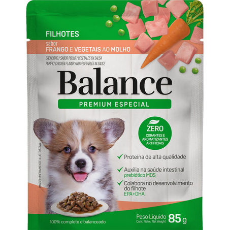 Ração para Cães Balance 85g - Filhotes - Frango e Vegetai ao Molho - Sachê