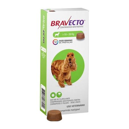 Antipulgas e Carrapatos Bravecto® Comprimido Mastigável de 500mg para Cães de 10 a 20Kg