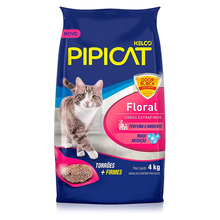 Areia Higiênica Pipicat Floral Perfuma o Ambiente 4Kg