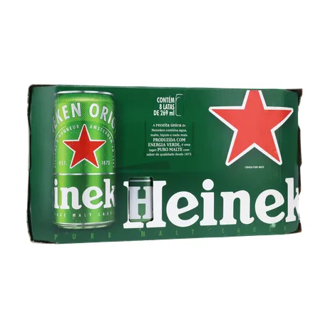 Cerveja Lager Heineken Puro Malte Lata 269ml - Pacote com 8un - 2.1lt 360-17