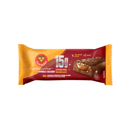 Barra De Proteína 3 Corações Cappuccino Caramelo Salgado 50g 
 
