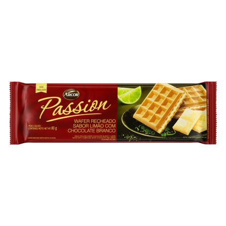 BISCOITO WAFER RECHEIO LIMÃO COM CHOCOLATE BRANCO ARCOR PASSION