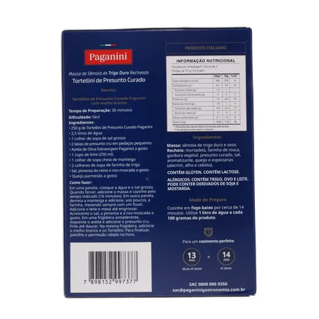 Massa Tortellini Paganini Presunto Curado Caixa 250gr 360-18