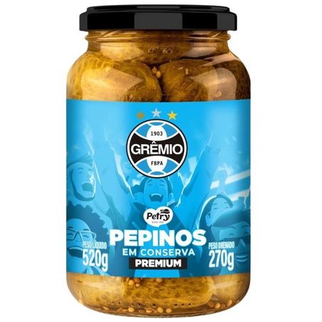 Pepino em Conserva Premium Petry Edição Especial Grêmio Vidro 270g