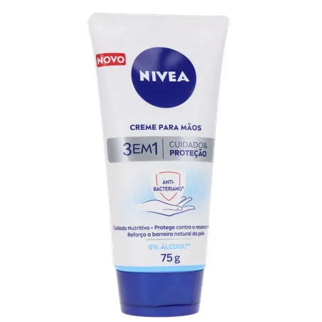 Creme hidratante nivea para mãos antibacteriano 3 em 1 bisnaga 75g 360-35