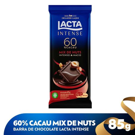 CHOCOLATE LACTA INTENSE 60% CACAU MIX NUTS 85G