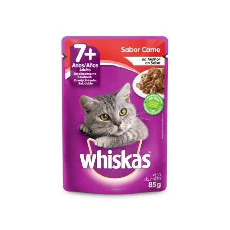 Ração Úmida Para Gatos Adultos Whiskas 7+ Anos Carne Ao Molho 85G
