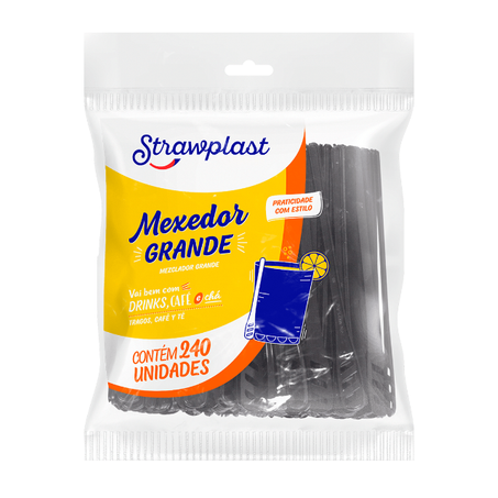 MEXEDOR P/ CAFÉ 11CM C/240UN PRETO STRAWPLAST MSG-802