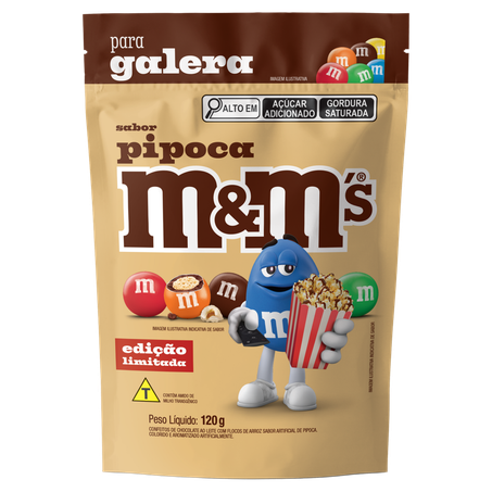 Confeito de Chocolate ao Leite com Flocos de Arroz Pipoca M&M's Pouch 120g