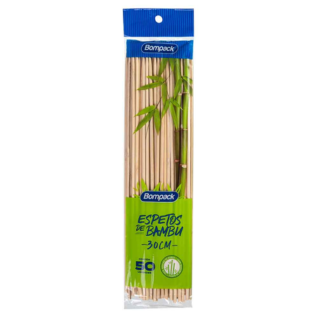 Espeto de Bambu Bompack 30Cm com 50 Unidades