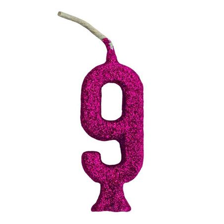 VELA DE ANIVERSÁRIO REGINA NÚMERO 9 COM GLITTER PINK CARTELA C/1UNID