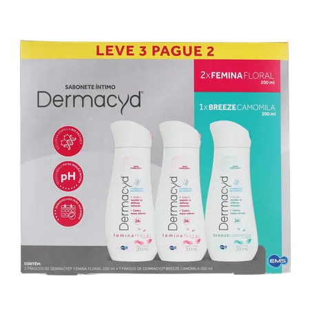 KIT SABONETE ÍNTIMO LÍQUIDO DERMACYD BREEZE CAMOMILA 200ML + 2 UNIDADE FEMININA FLORAL 200ML LEVE 3 PAGUE 2