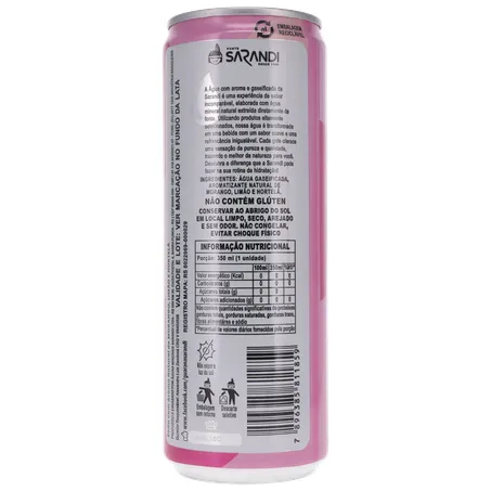 ÁGUA SABORIZADA COM GÁS SARANDI MORANGO, LIMÃO E HORTELÃ LATA 350ML 360-16