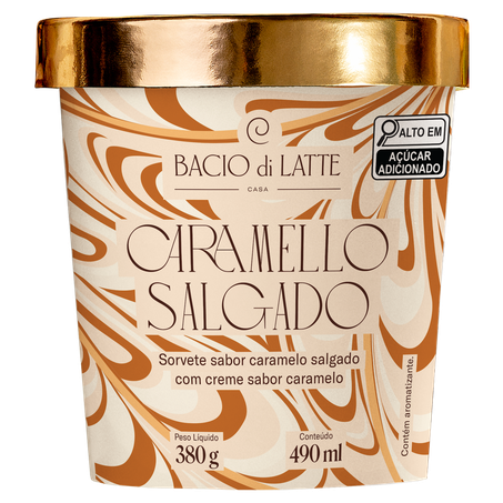 SORVETE CARAMELO SALGADO COM CREME CARAMELO BACIO DI LATTE POTE 490ML