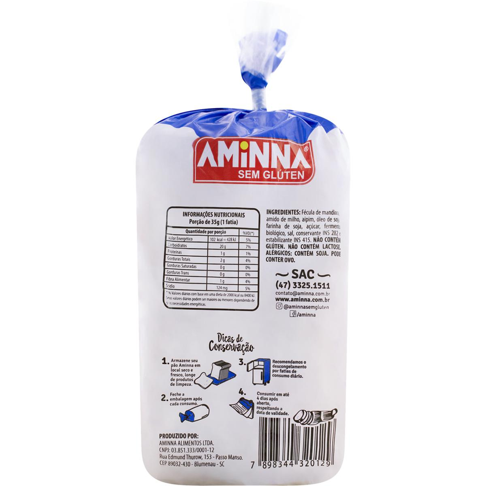 Pão Aminna 400g - Sem Glúten - Aipim