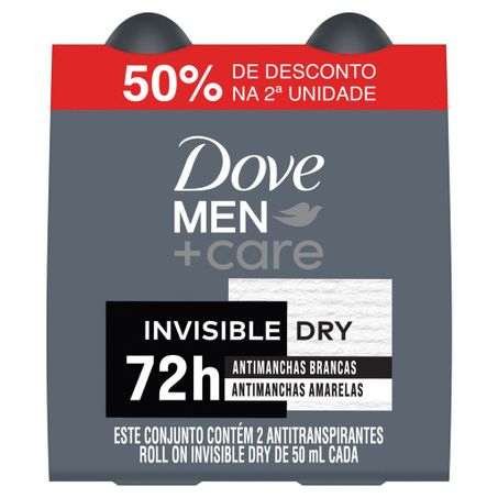 Pack Antitranspirante Roll-On Dove MenCare Invisible Dry 2 Unidades 50ml Cada Grátis 50 de Desconto na 2ª Unidade