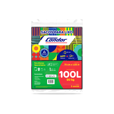 Saco para Lixo Condor 100 Litros - Almofadado - Com 5 Sacos