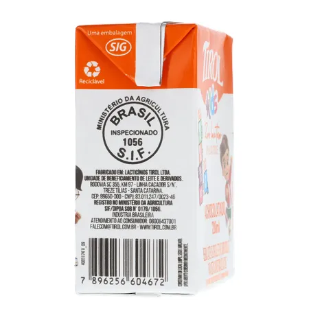Bebida Láctea UHT Tirol Tirolzinho Chocolate Zero Lactose  Caixa 200ml 360-28