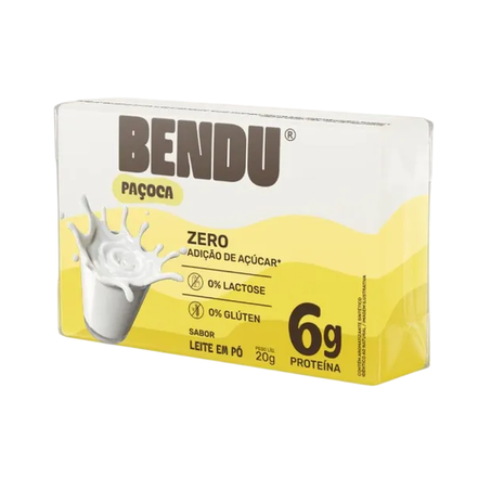 Paçoca Bendu Sabor Leite em Pó 6g Proteína Zero Açúcar 20g
