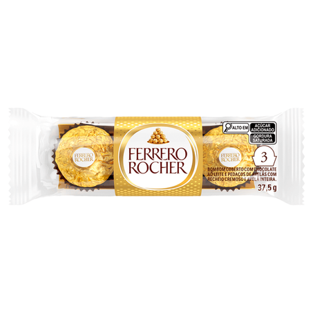 Ferrero Rocher Bombom de Chocolate com Avelã 37,5g 3 Unid