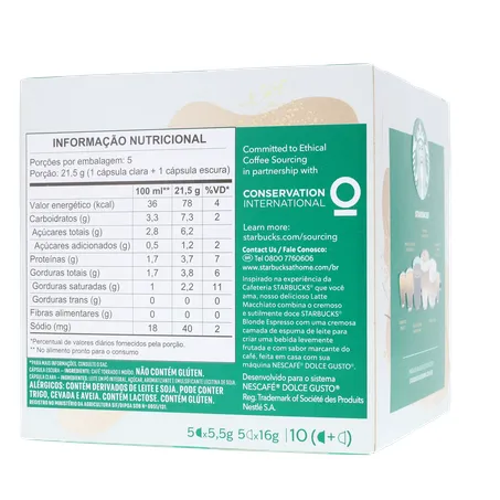 Café com Leite em Cápsula Starbucks Latte Macchiato Nescafé Dolce Gusto Caixa 107,5g 10 Unidades 360-20