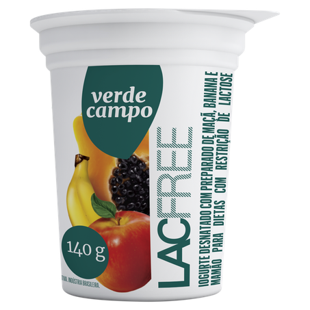 Iogurte Desn com Preparado de Maçã, Banana e Mamão Zr Lact, sem Ad de Açúcar Ver Campo copo 140G