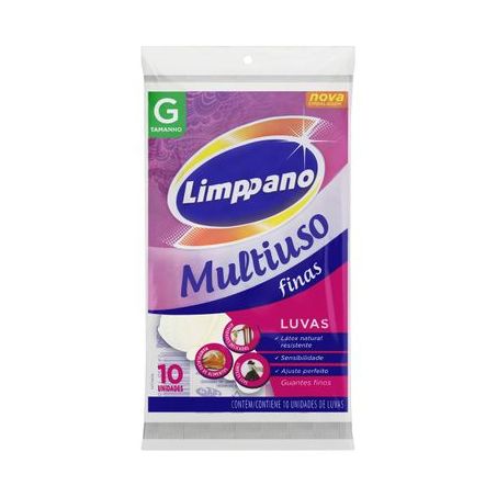 Luva Multiuso Limppano Fina Descartável G Embalagem 10UN