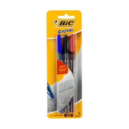 CANETA BIC CRISTAL C/3 AZUL/VERMELHO/PRETO