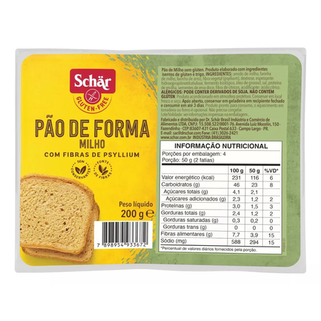 Pao Schar Forma 200g S/Gluten/Lactose Milho