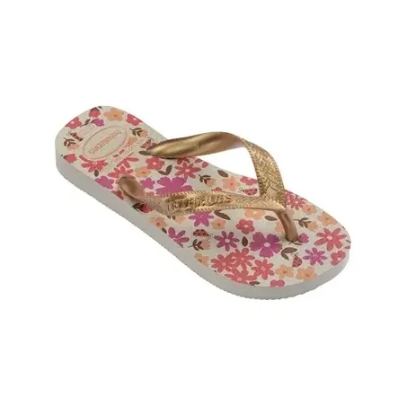 Sandalia havaianas kids flores bege e dourado 33/34
