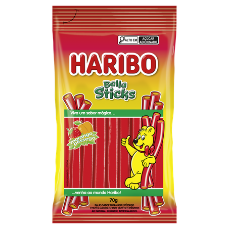 Bala Morango e Pêssego Haribo Balla Sticks Pacote 70g