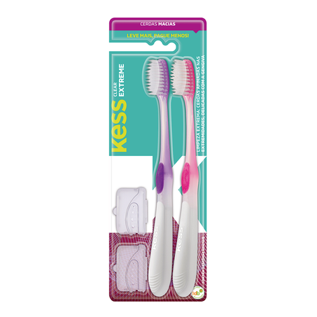 Pack Escova Dental Kess Extreme Clear Macia com 2 Unidades
