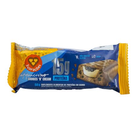 BARRA DE PROTEINA CAPPUCCINO COOKIES N CREAM 60G 3 CORAÇÕES