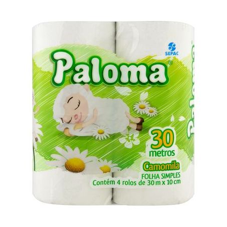 Papel Higiênico Paloma Folha Simples Camomila Pacote 4 Rolos 30m X 10cm