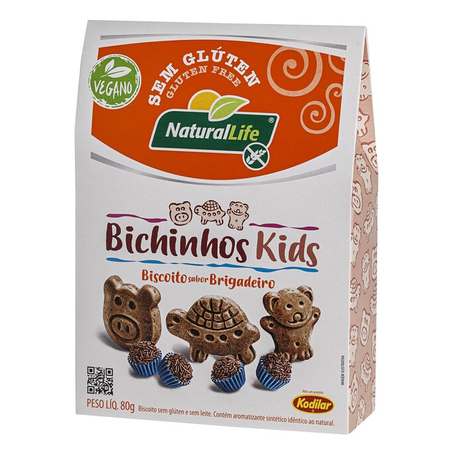 Biscoito Vegano Bichinhos Kids Brigadeiro Kodilar Natural Life Sem Glúten 80g