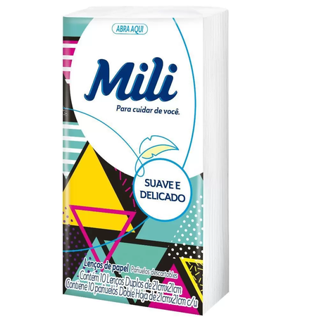 Lenço de Papel Mili Bolso 21cmx21cm Embalagem 6 Un