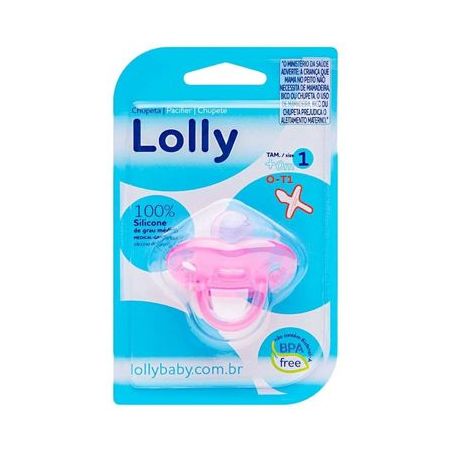 CHUPETA LOLLY ORTODÔNTICA 100% SILICONE T1 -6 MESES ROSA C/1