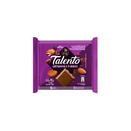 Chocolate garoto talento amendoas com passas 85g