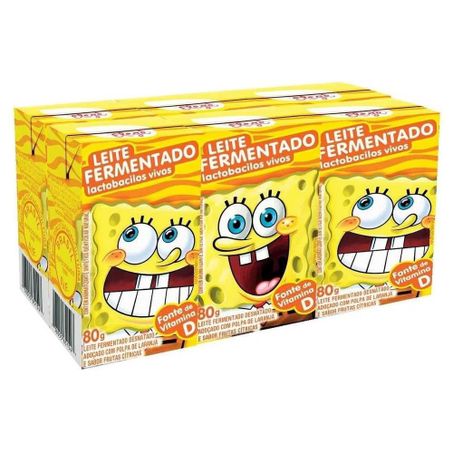 Leite Fermentado Elegê Bob Esponja Laranja 80ml Com 6un 
 