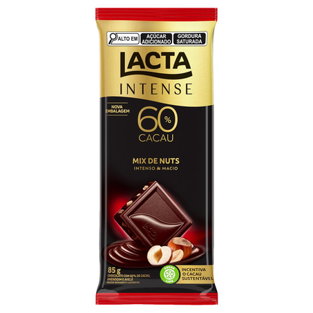 Chocolate Lacta 85g - Intense - 60% Cacau - Mix de Nuts
