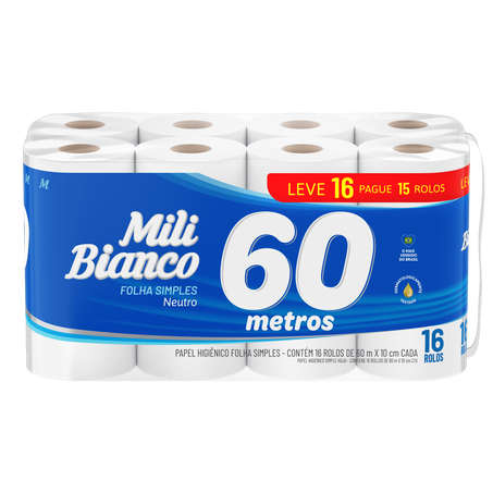 Papel higienico mili bianco neutro 60m 16 rolos