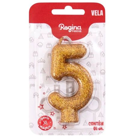 Vela Cintilante Glitter Dourada Regina Nº5