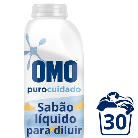 Lava Roupas Líquido para Diluir Omo Puro Cuidado Frasco 500Ml Refil Econômico