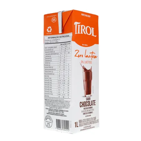 Bebida Láctea UHT Tirol Chocolate Zero Lactose Caixa com Tampa 1lt 360-31