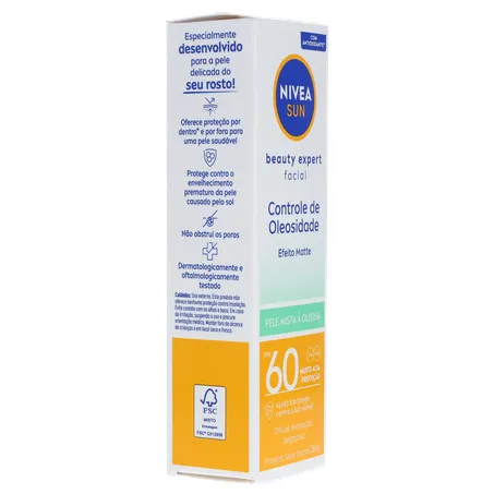 PROTETOR SOLAR NIVEA SUN FACIAL BEAUTY EXPERCT COMTROLE DA OLEOSIDADAE EFEITO MATTE FPS50 50G 360-30