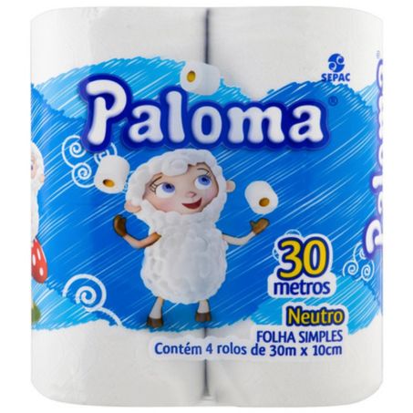 Papel higiênico 30m paloma folha simples 4 rolos