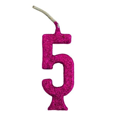 VELA DE ANIVERSÁRIO REGINA NÚMERO 5 COM GLITTER PINK CARTELA C/1UNID
