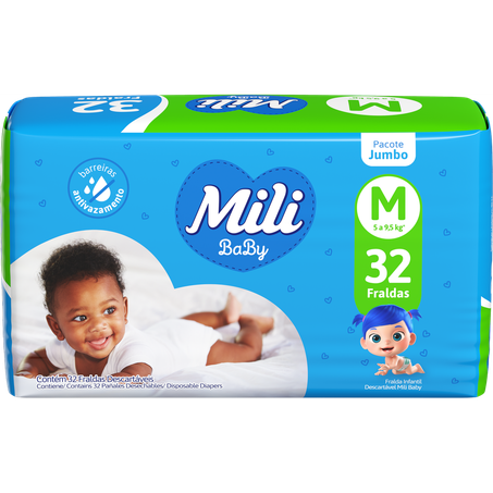 Fralda mili baby jumbo m c/32un