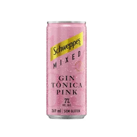 Bebida mista schweppes gin tonica pink 269ml lata.