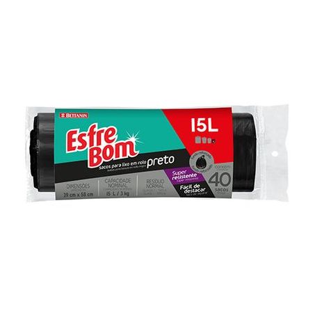 SACO LIXO ESFREBOM PRETO 15 L C/40                